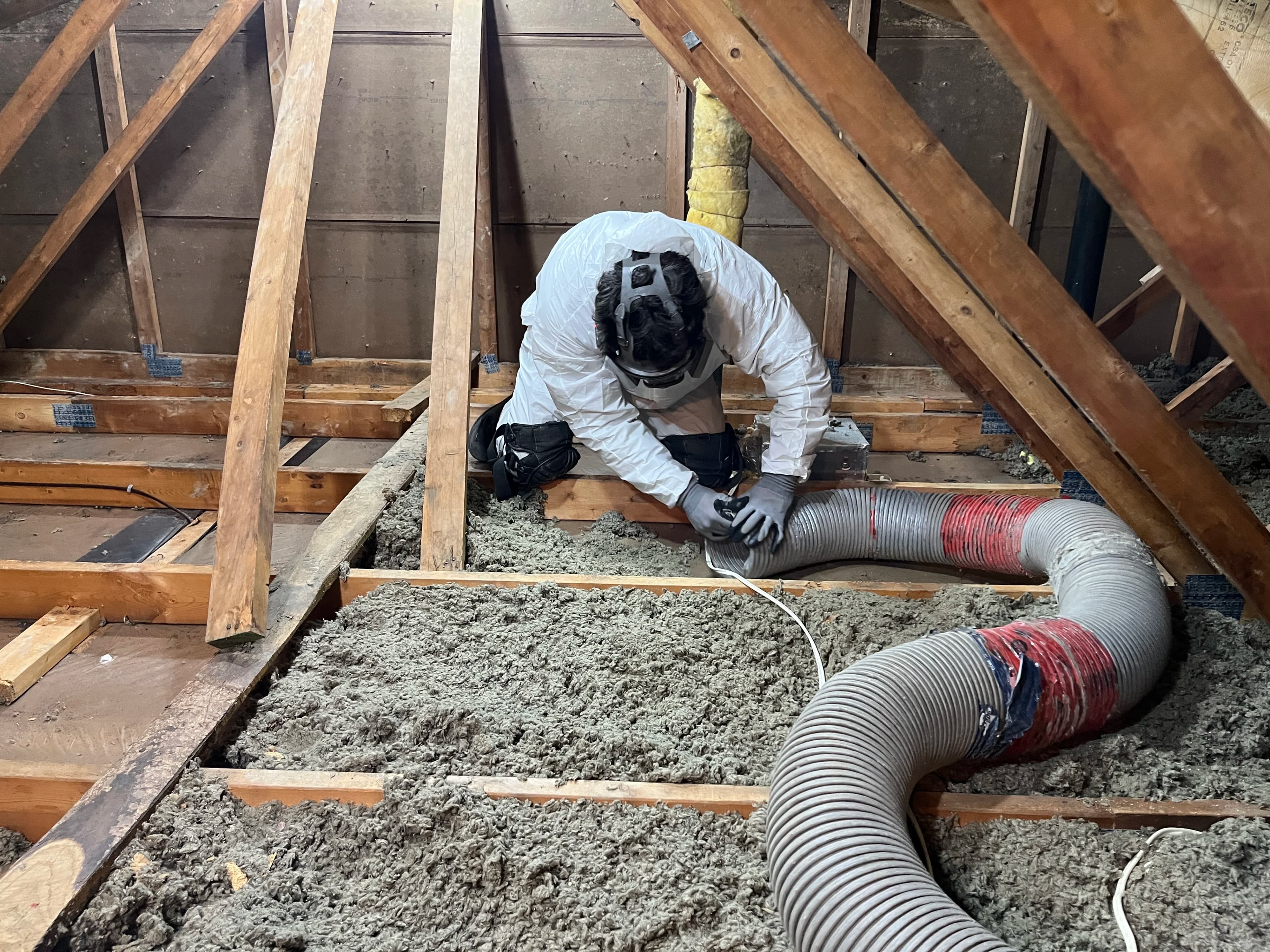 Attic cleared of old insulation by Attic Vac ahead of re-insulation